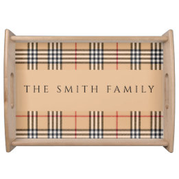 Chic Plaid Warm Tan | Customizable Family Name Serving Tray