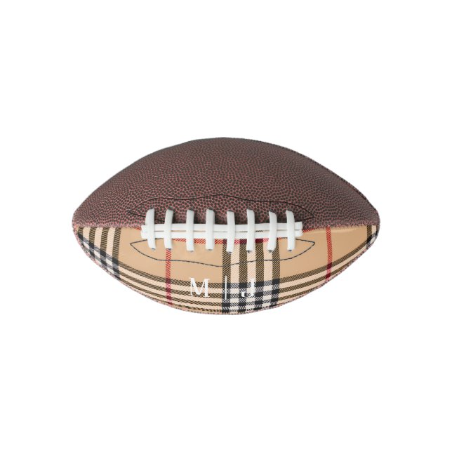 Chic Plaid Warm Tan Customizable Initials Monogram Football (Front)