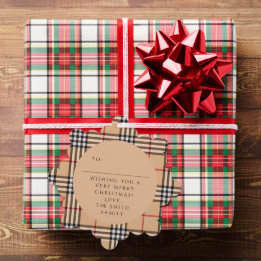 Chic Plaid Warm Tan | Customizable Photo And Text Ornament Card