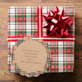 Chic Plaid Warm Tan | Customizable Photo And Text Ornament Card