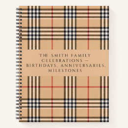 Chic Plaid Warm Tan | Customizable Text Holiday Notebook