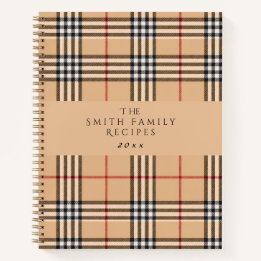 Chic Plaid Warm Tan | Customizable Text Holiday Notebook