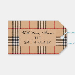Chic Plaid Warm Tan Wedding | Customizable Text Gift Tags