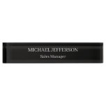 Chic Plain Black &amp; White Color Personalized Custom Desk Name Plate