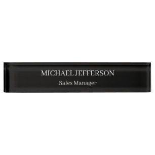 Chic Plain Black & White Color Personalized Custom Desk Name Plate