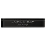 Chic Plain Black &amp; White Color Personalized Custom Desk Name Plate