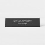 Chic Plain Black &amp; White Color Personalized Custom Desk Name Plate
