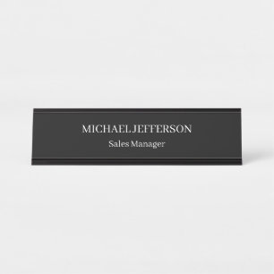Chic Plain Black & White Color Personalized Custom Desk Name Plate
