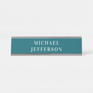 Chic Plain Dark Teal Color Personalized Custom Desk Name Plate