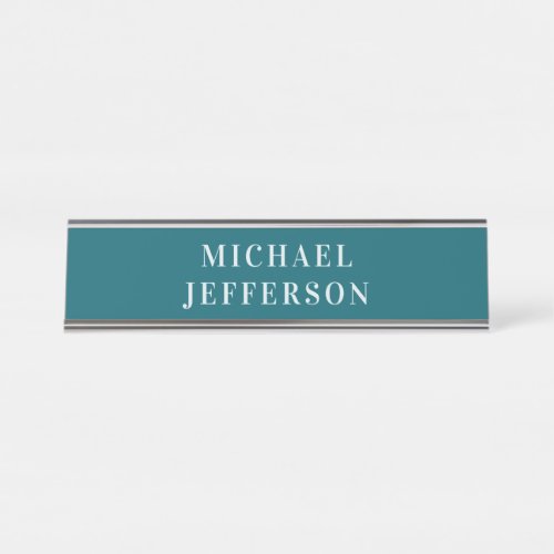 Chic Plain Dark Teal Color Personalized Custom Desk Name Plate