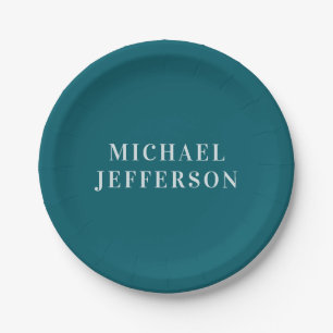 Chic Plain Dark Teal Color Personalized Custom Paper Plates