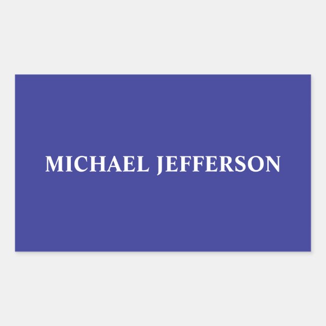 Chic Plain Deep Blue Personalized Custom Name Rectangular Sticker (Front)