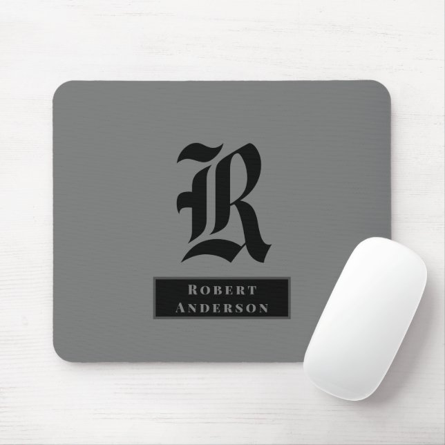 Chic Plain Gray and Black Classic Monogram Mouse Pad (With Mouse)