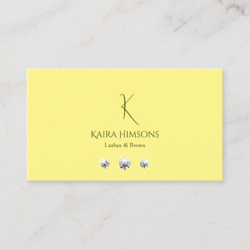Chic Plain Light Yellow with Monogram and Jewels Business Card