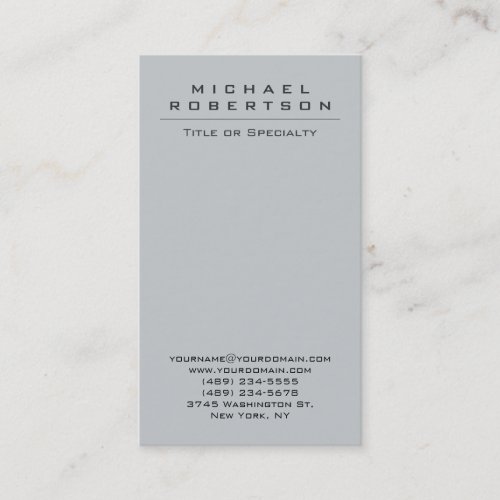 Chic Plain Vertical Grey Unique Business Card