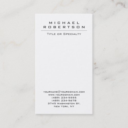 Chic Plain Vertical White Unique Business Card