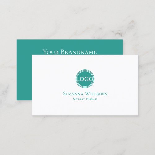 Chic Plain White and Teal with Logo Professional Business Card