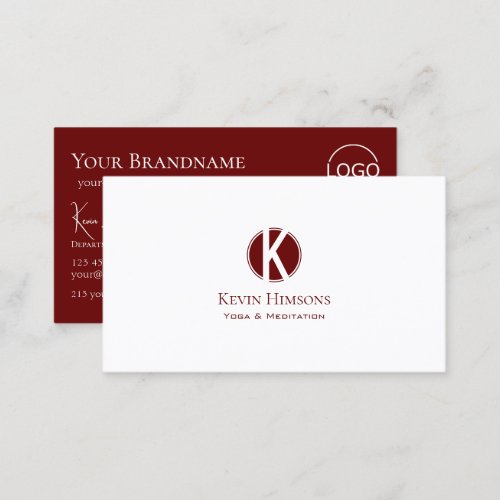 Chic Plain White Wine Red with Monogram and Logo Business Card