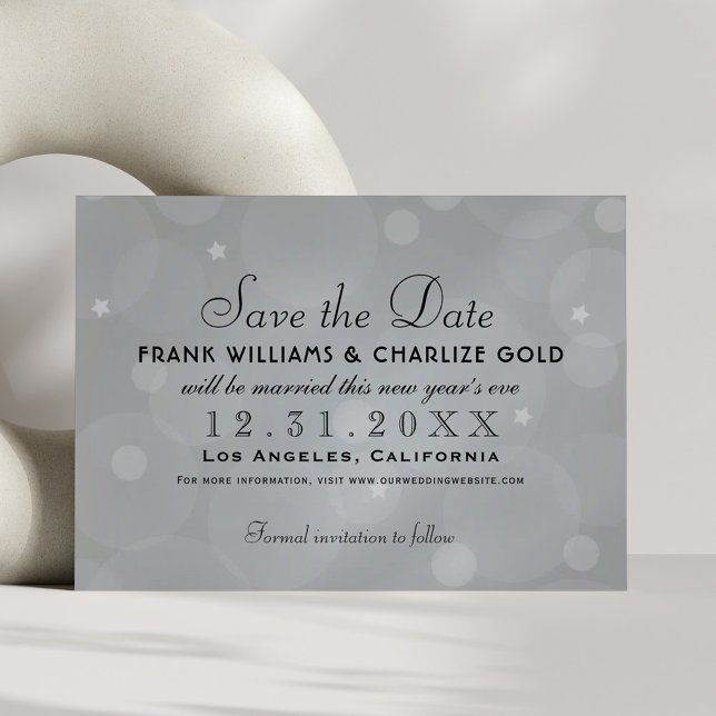 Chic Platinum Gray Bubble Stars Wedding Save The Date (Creator Uploaded)