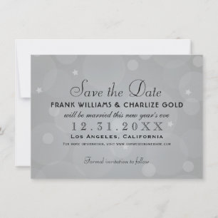 Chic Platinum Gray Bubble Stars Wedding Save The Date