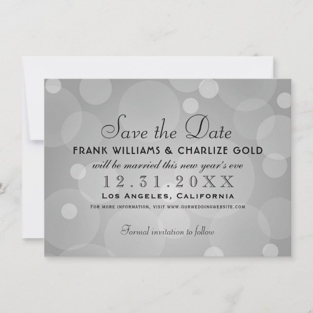 Chic Platinum Gray Champagne Bubble Wedding Save The Date (Front)