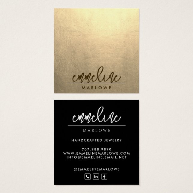 Chic Platinum Minimalist Black Earring Jewelry (Front & Back)