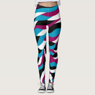 Chic Playful Abstract Retro Wavy Blue-Pink Leggings