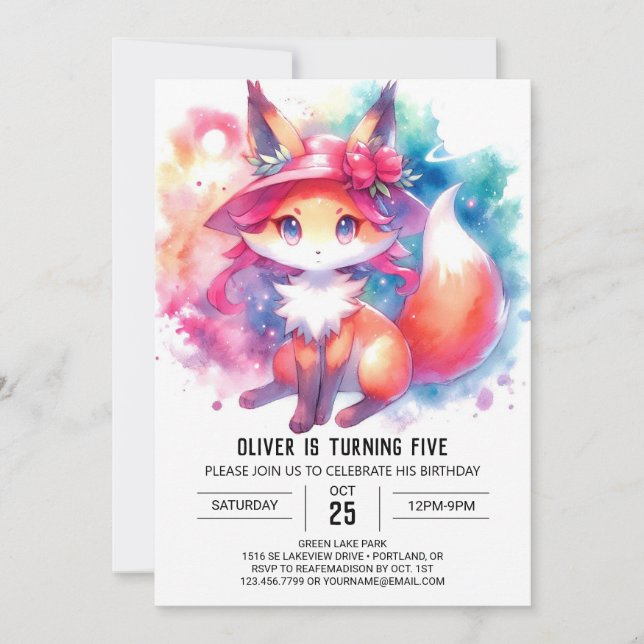 Chic Playful Fox Birthday Invitation (Front)