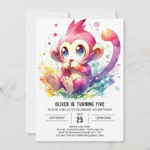 Chic Playful Monkey Birthday Invitation