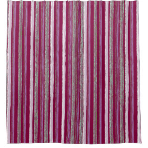 Chic Plum Pink Beach Hut Stripes Art by Heva Weva Shower Curtain