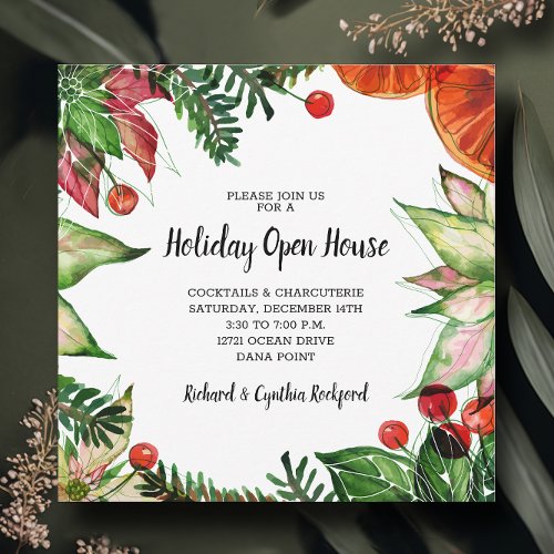 Chic Poinsettia and Oranges Christmas Invitation