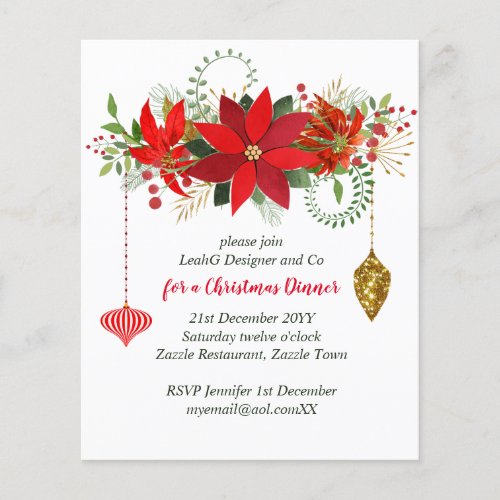 Chic Poinsettia Christmas Red Gold Party Flyer