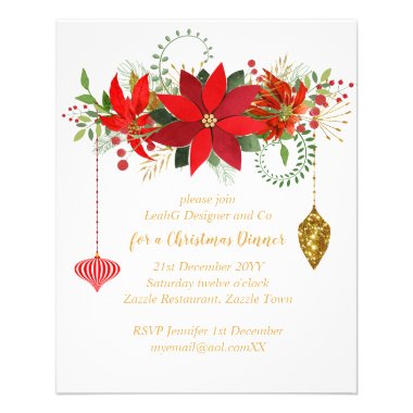 Chic Poinsettia Christmas Red Gold Party Flyer