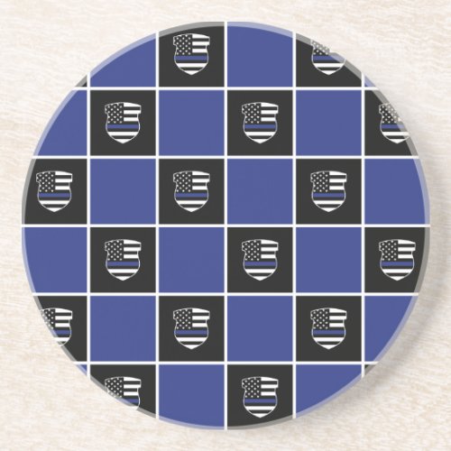 Chic Police Officer Thin Blue Line Badge Pattern Coaster