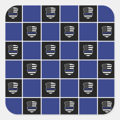 Chic Police Officer Thin Blue Line Badge Pattern Square Sticker