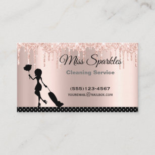 Chic Polka Dot Glitter Drip Maid Cleaning Services Business Card