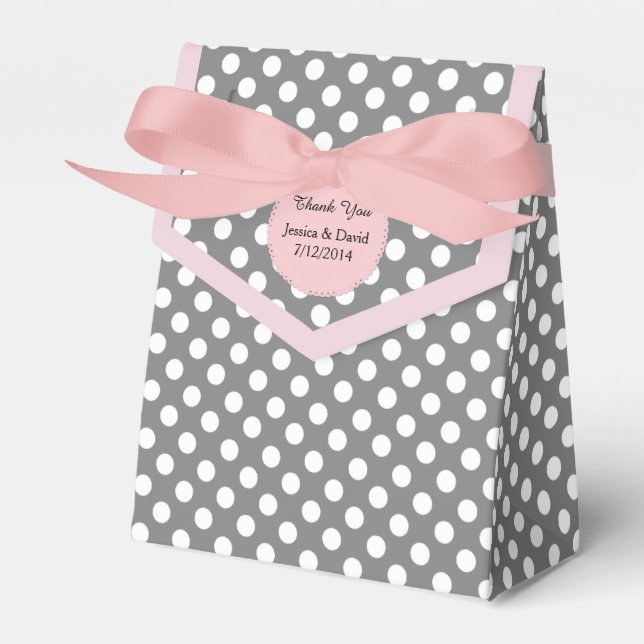 Chic Polka Dot Pink and Gray Favor Gift Box (Front Side)