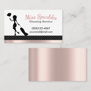 Chic Polka Dot & Pink Foil Maid Cleaning Services Business Card