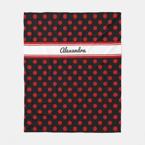 Chic Polka Dot Red Black Background Fleece Blanket