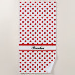 Chic Polka Dot Red White Background Beach Towel at Zazzle