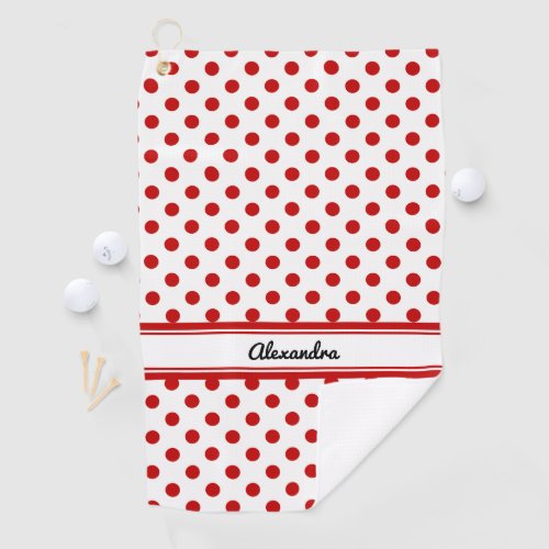 Chic Polka Dot Red White Background Golf Towel