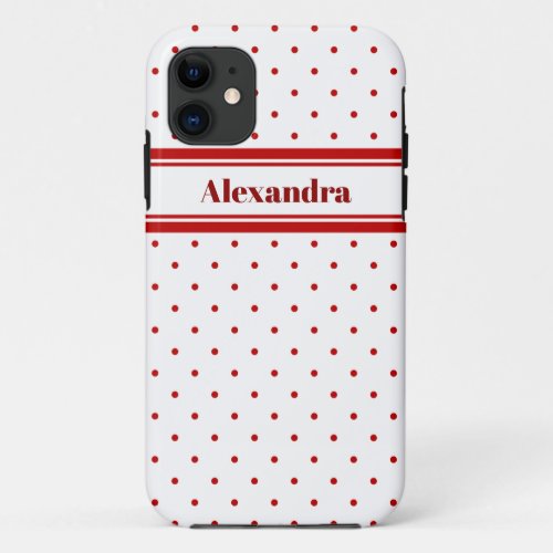 Chic Polka Dot Red White Pattern iPhone 11 Case