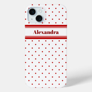 Chic Polka Dot Red White Pattern iPhone 15 Plus Case