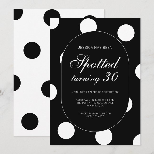 Chic Polka Dot Spotted Turning 30th Birthday Party Invitation (Front/Back)