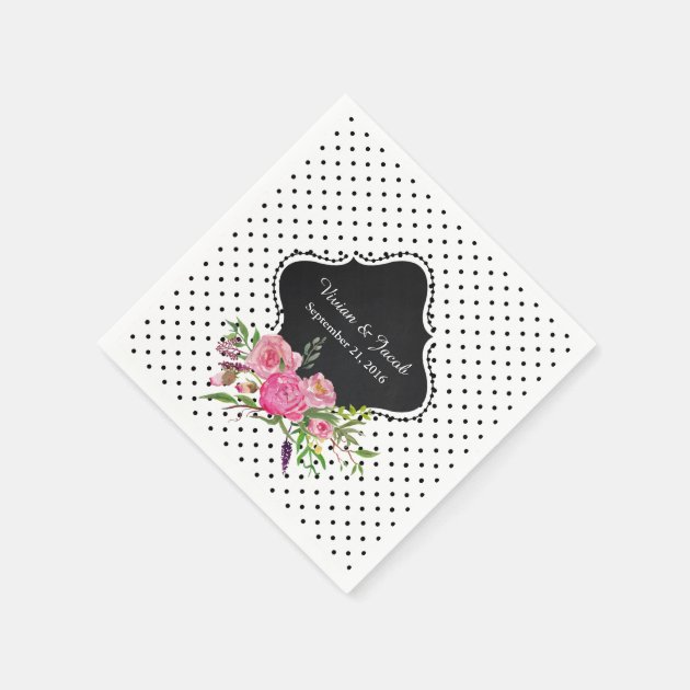 Chic Polka Dots And Peonies Wedding Napkin