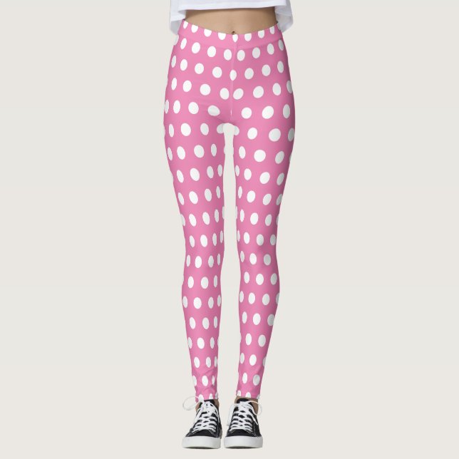 Chic Polka Dots Pink and White Leggings (Front)