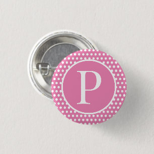 Chic Polka Dots Pink Custom initial letter Button