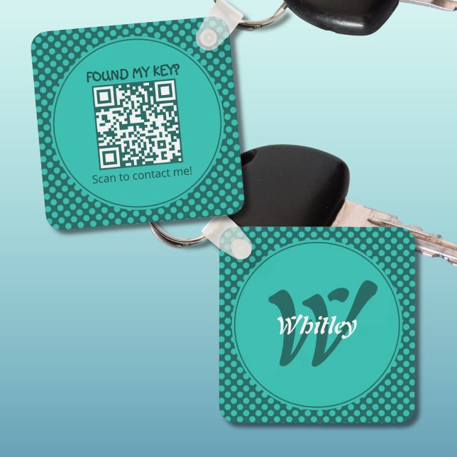 Chic Polka Dots Theme Smart Dynamic QR Code Keychain (Chic Polka Dots Theme Smart Dynamic QR Code Keychain)