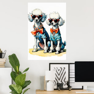 Chic Poodle Duo with Sunglasses & Gemstone Collars Poster