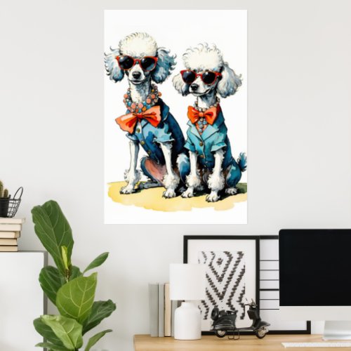 Chic Poodle Duo with Sunglasses  Gemstone Collars Poster